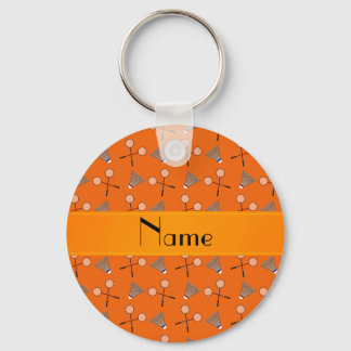 Personalised name orange badminton pattern key ring