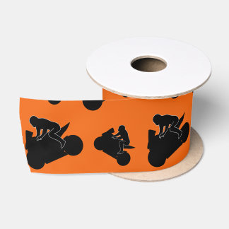 Personalised name orange black motorcycle racing satin ribbon