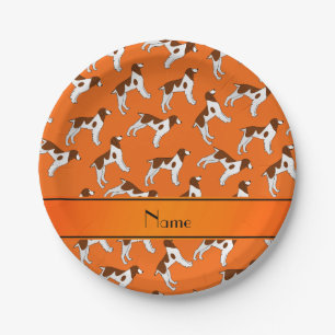 Personalised name orange brittany spaniel dogs paper plate