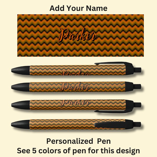 Personalised Name, Orange Brown Chevron Zig Zag  Black Ink Pen (Creator Uploaded)