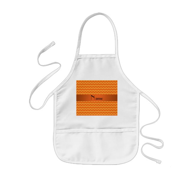 Personalised name orange chevrons kids apron (Front)