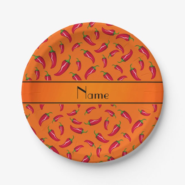 Personalised name orange chilli pepper paper plate (Front)