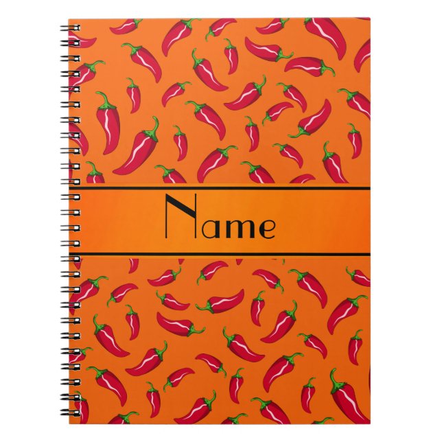 Personalised name orange chilli pepper spiral notebook (Front)