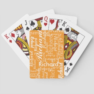 Personalised name orange colour playing cards