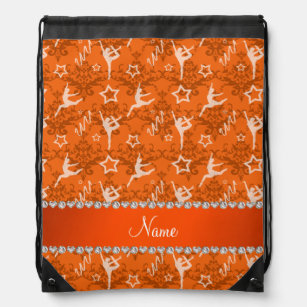 Personalised name orange damask gymnastics drawstring bag