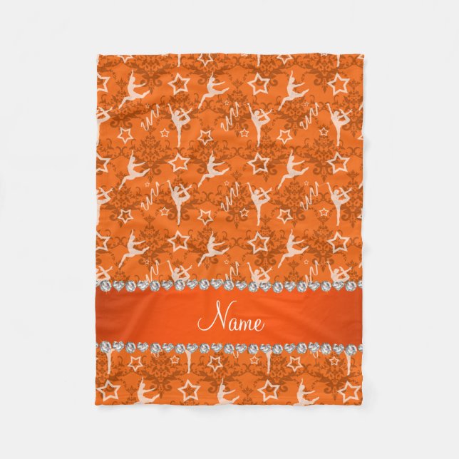 Personalised name orange damask gymnastics fleece blanket (Front)