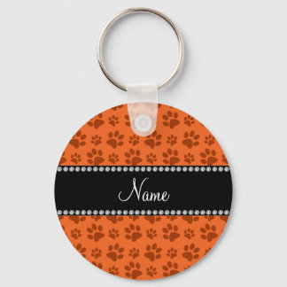 Personalised name orange dog paw print key ring
