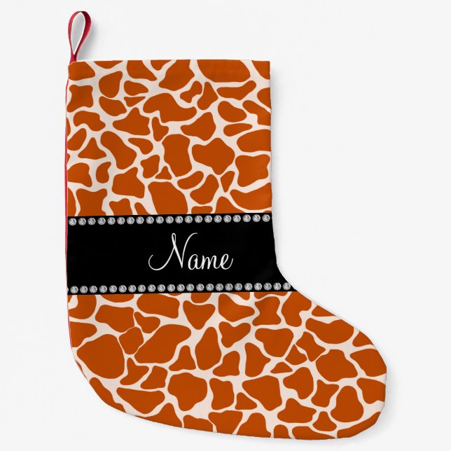 Personalised name orange giraffe pattern small christmas stocking (Front)