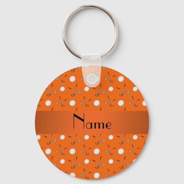 Personalised name orange golf balls key ring (Front)