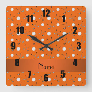 Personalised name orange golf balls square wall clock