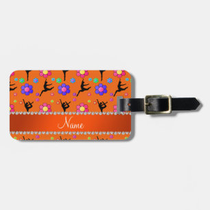 Personalised name orange gymnastics flowers luggage tag