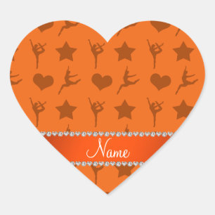 Personalised name orange gymnastics stars hearts heart sticker