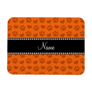 Personalised name orange hearts and paw prints magnet