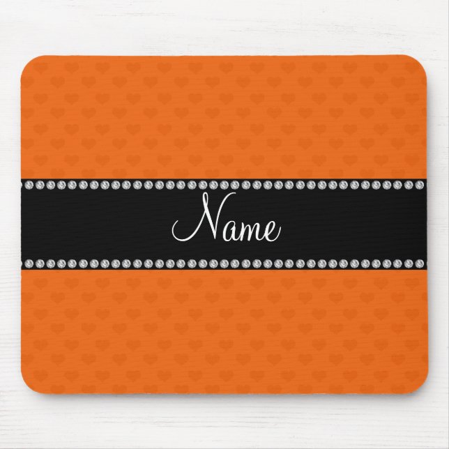 Personalised name orange hearts mouse pad (Front)