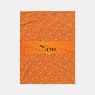 Personalised name orange hockey pattern fleece blanket