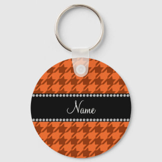 Personalised name orange houndstooth pattern key ring