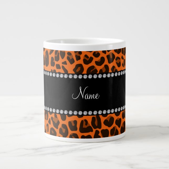 Personalised name orange leopard pattern large coffee mug (Front)