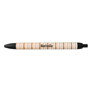 Personalised Name ORANGE LINE STRIPES Black Ink Pen