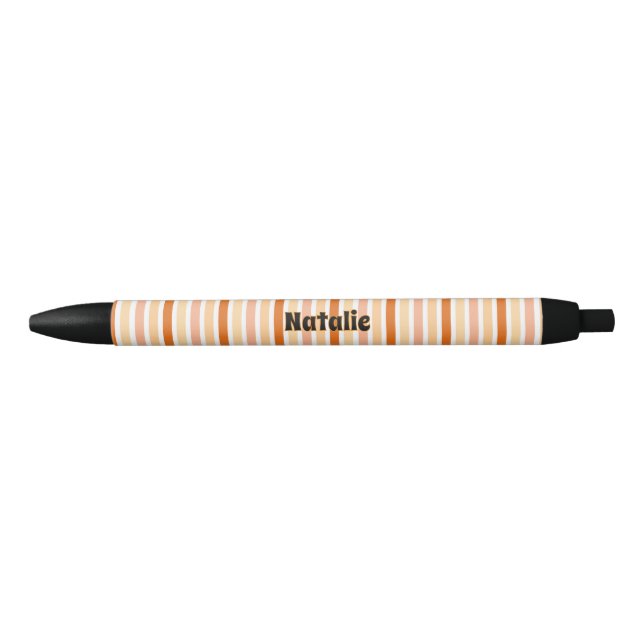 Personalised Name ORANGE LINE STRIPES Black Ink Pen (Front)