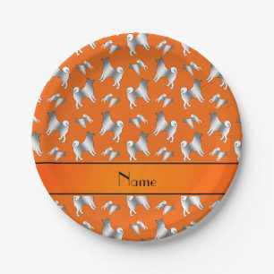 Personalised name orange Norwegian Elkhound dogs Paper Plate