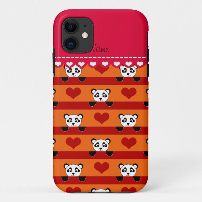 Personalised name orange panda red heart stripes Case-Mate iPhone case (Back)