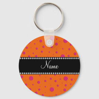 Personalised name orange pink polka dots key ring