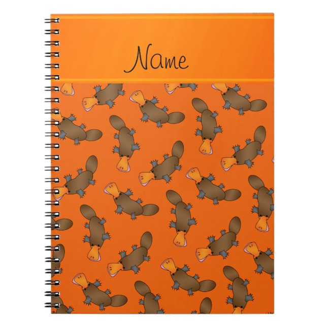 Personalised name orange platypus pattern notebook (Front)
