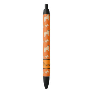 Personalised name orange Pug dogs Black Ink Pen