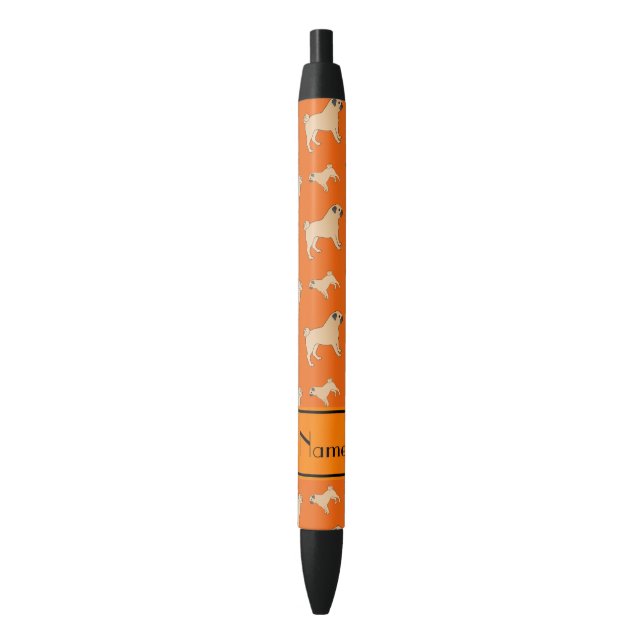 Personalised name orange Pug dogs Black Ink Pen (Front Vertical)