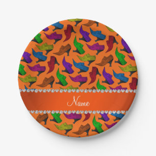 Personalised name orange rainbow vintage shoes paper plate