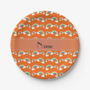 Personalised name orange rainbows paper plate