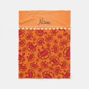 Personalised name orange red crab pattern fleece blanket