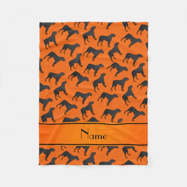 Personalised name orange rottweiler dog pattern fleece blanket (Front)