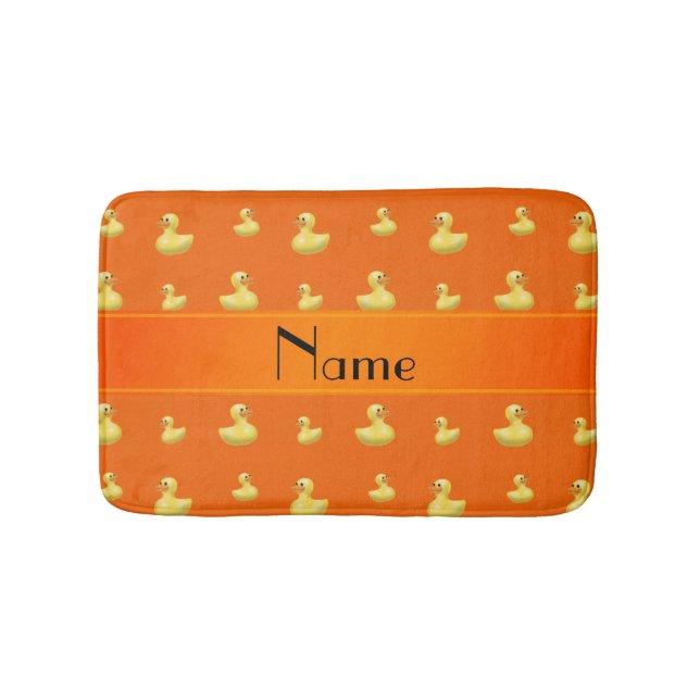Personalised name orange rubber duck pattern bath mat (Front)
