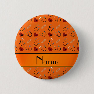 Personalised name orange stethoscope bandage heart 6 cm round badge