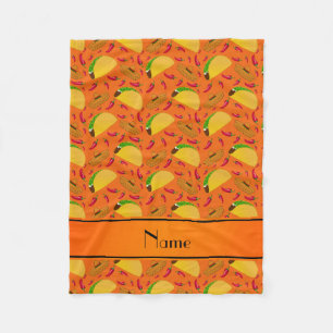 Personalised name orange tacos sombreros chilis fleece blanket