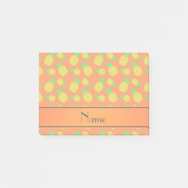 Personalised name orange yellow pineapples post-it notes (Front)