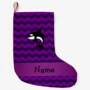 Personalised name orca whale purple chevrons small christmas stocking