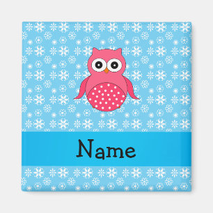 Personalised name owl blue snowflakes magnet