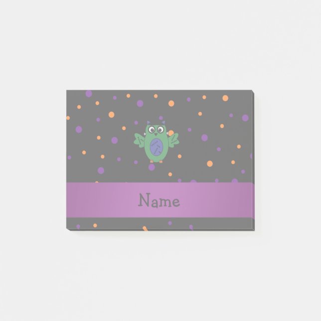Personalised name owl frankenstein polka dots post-it notes (Front)