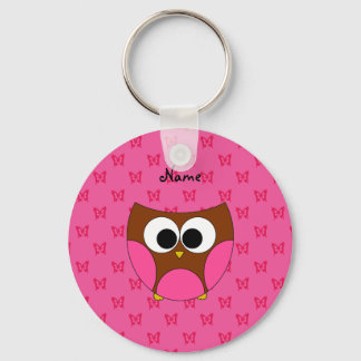 Personalised name owl pink butterflies key ring