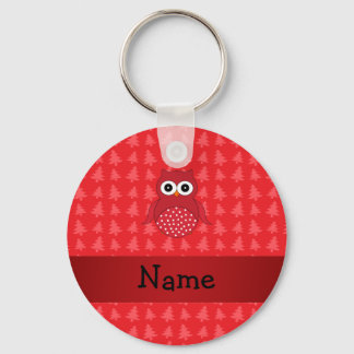 Personalised name owl red christmas trees key ring