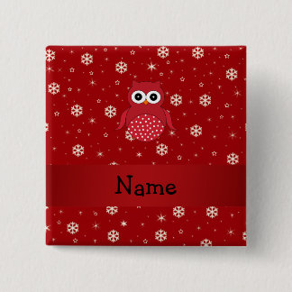Personalised name owl red snowflakes 15 cm square badge