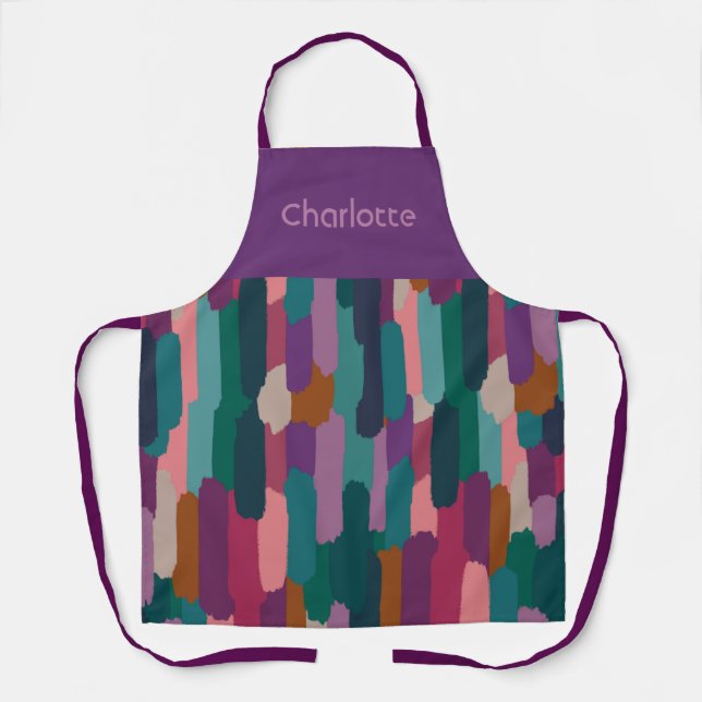Personalised Name Painted Brushstrokes Purple Apron (Front)