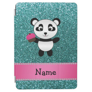 Personalised name panda cupcake turquoise glitter iPad air cover