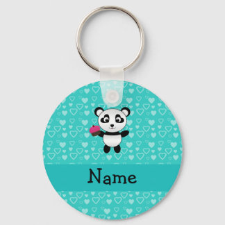 Personalised name panda cupcake turquoise hearts key ring