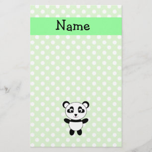 Personalised name panda green polka dots stationery