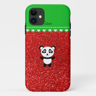 Personalised name panda neon red glitter iPhone 11 case