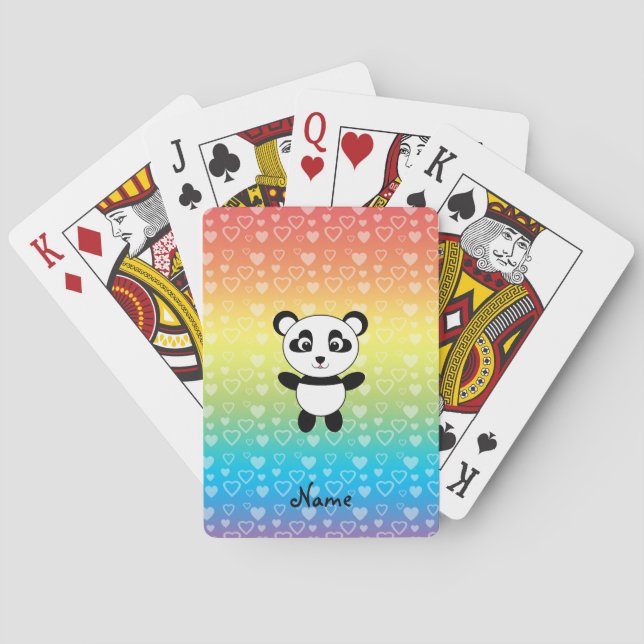 Personalised name panda rainbow hearts playing cards (Back)