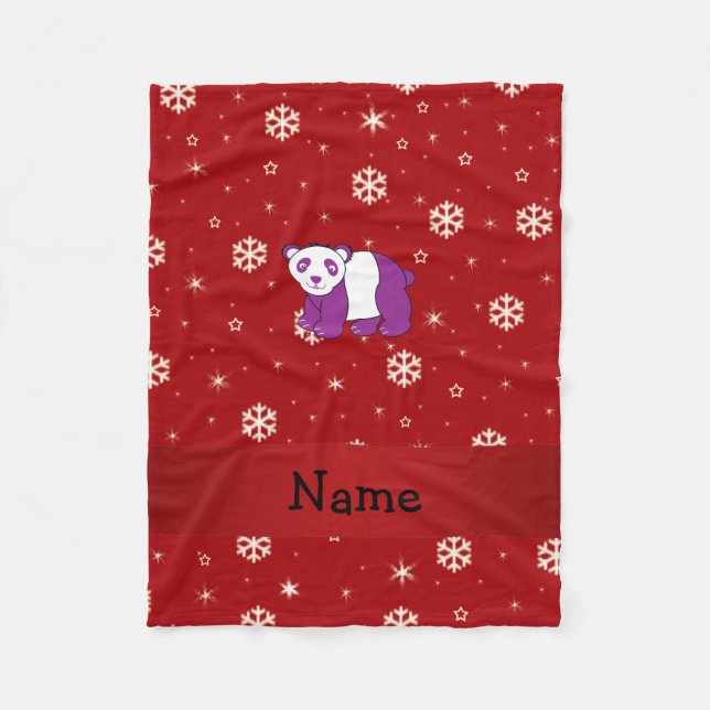 Personalised name panda red snowflakes fleece blanket (Front)